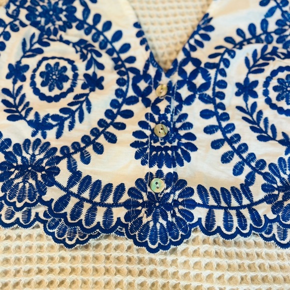 Embroidered Blue and White Women's Top - Picture 3 of 6